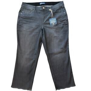 Democracy Ab Solution High Rise Cropped Itty Bitty Flare Fray Hem Jeans 20W Gray